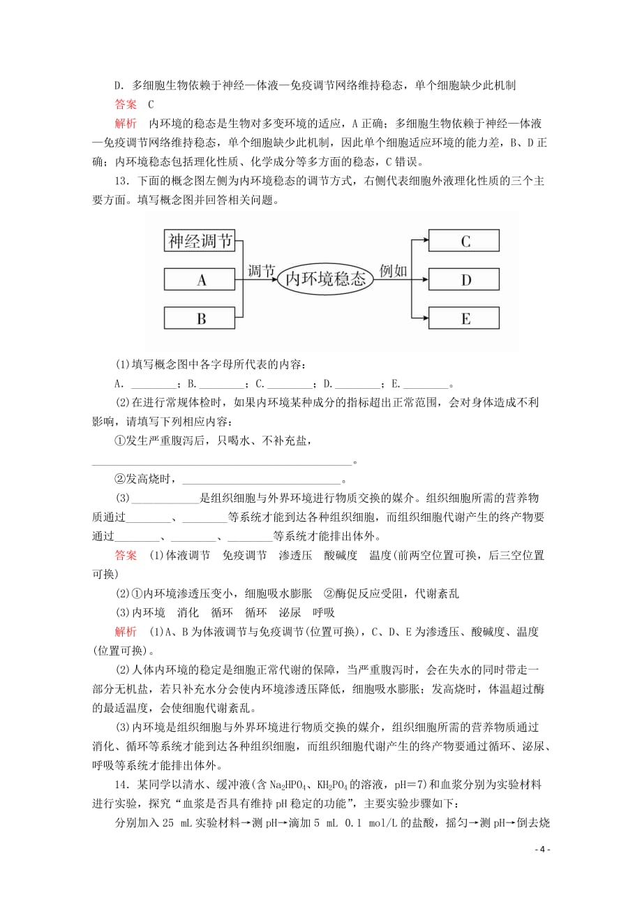 2020高中生物 第1章 人体的内环境与稳态 第2节 内环境稳态的重要性课时作业（含解析）新人教版必修3_第4页