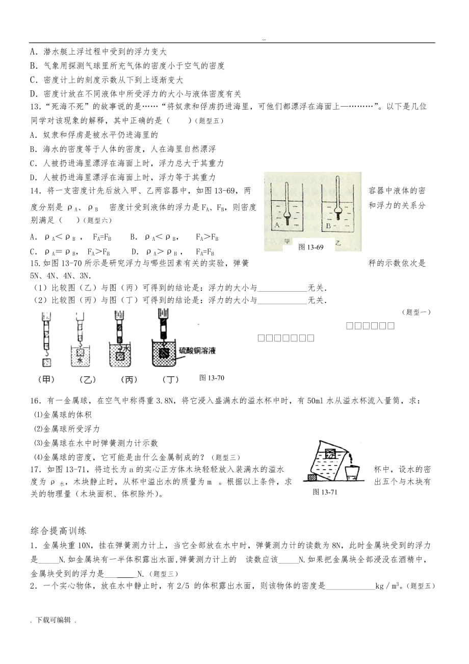 初二物理浮力试题（卷）训练_第2页