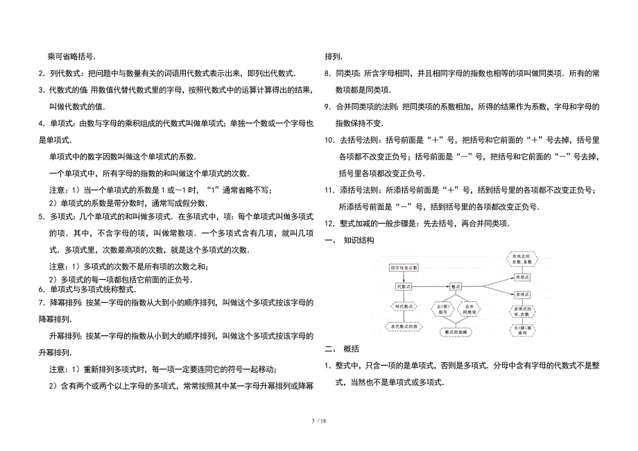 华师大版初一年级数学期末复习知识点总结及章节训练试题_第3页