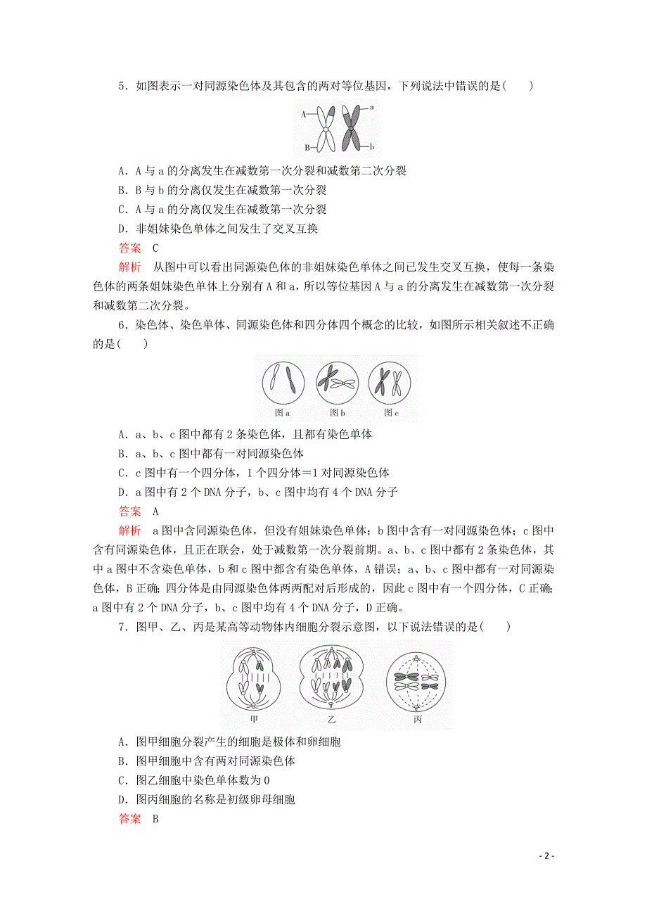 2020高中生物 第2章 基因和染色体的关系 章末检测（含解析）新人教版必修2_第2页