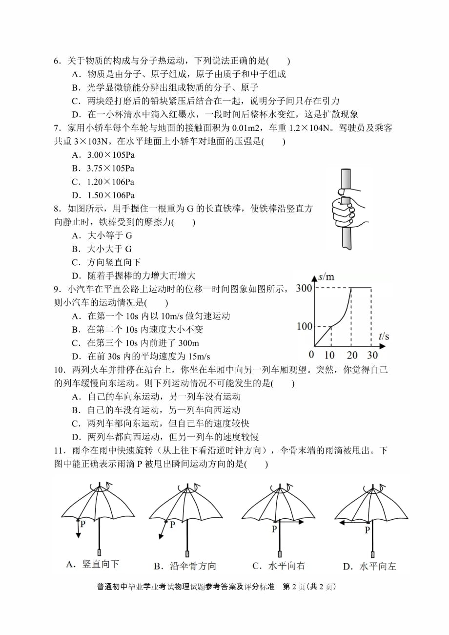 2019年湖南省益阳市中考物理试题(Word版,含答案)_第2页