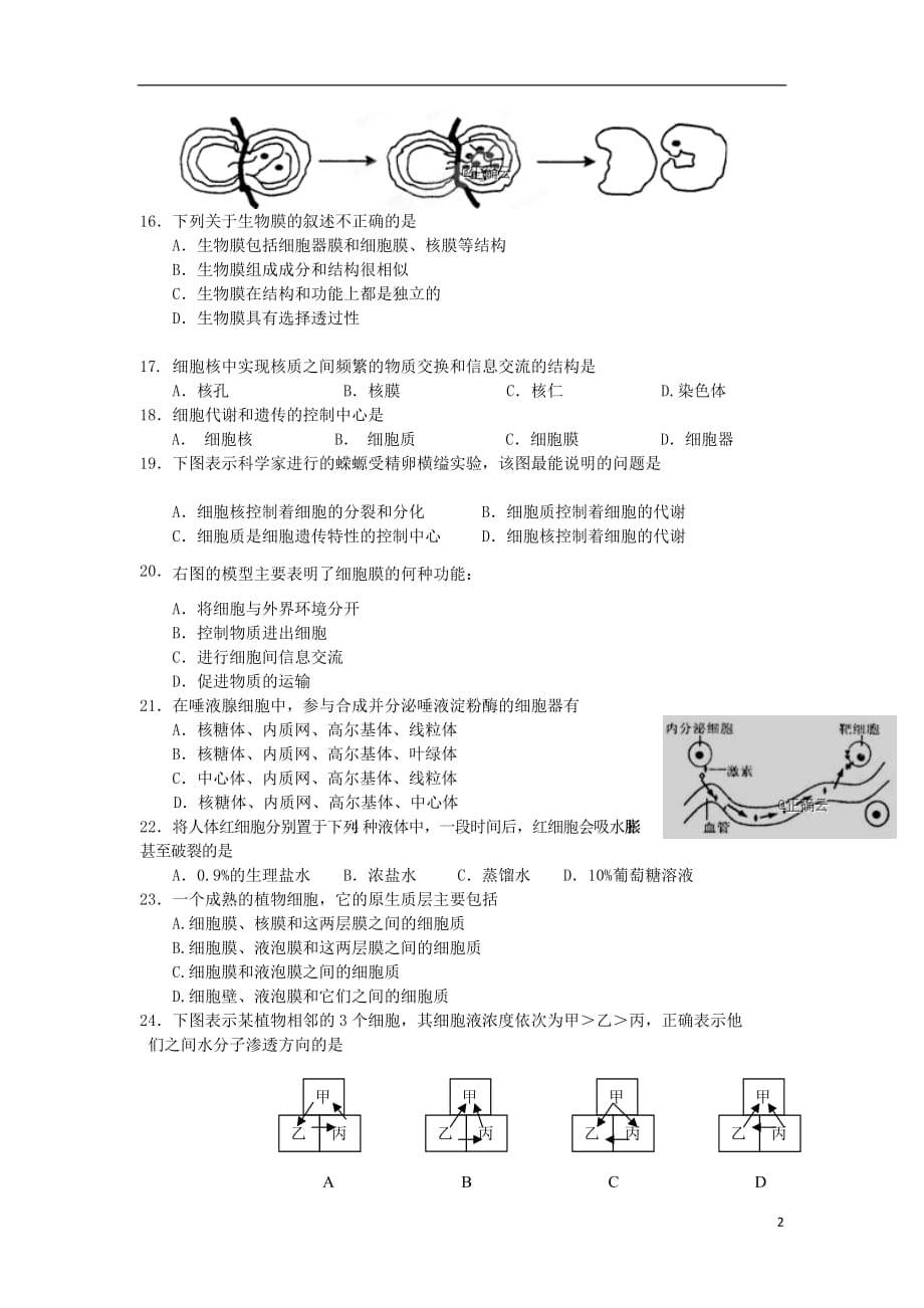 黑龙江省齐齐哈尔市龙江二中2019-2020学年高一生物12月月考试题_第2页