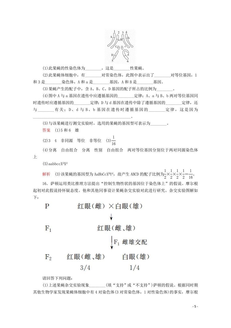 2020高中生物 第2章 基因和染色体的关系 第2节 基因在染色体上检测（含解析）新人教版必修2_第5页