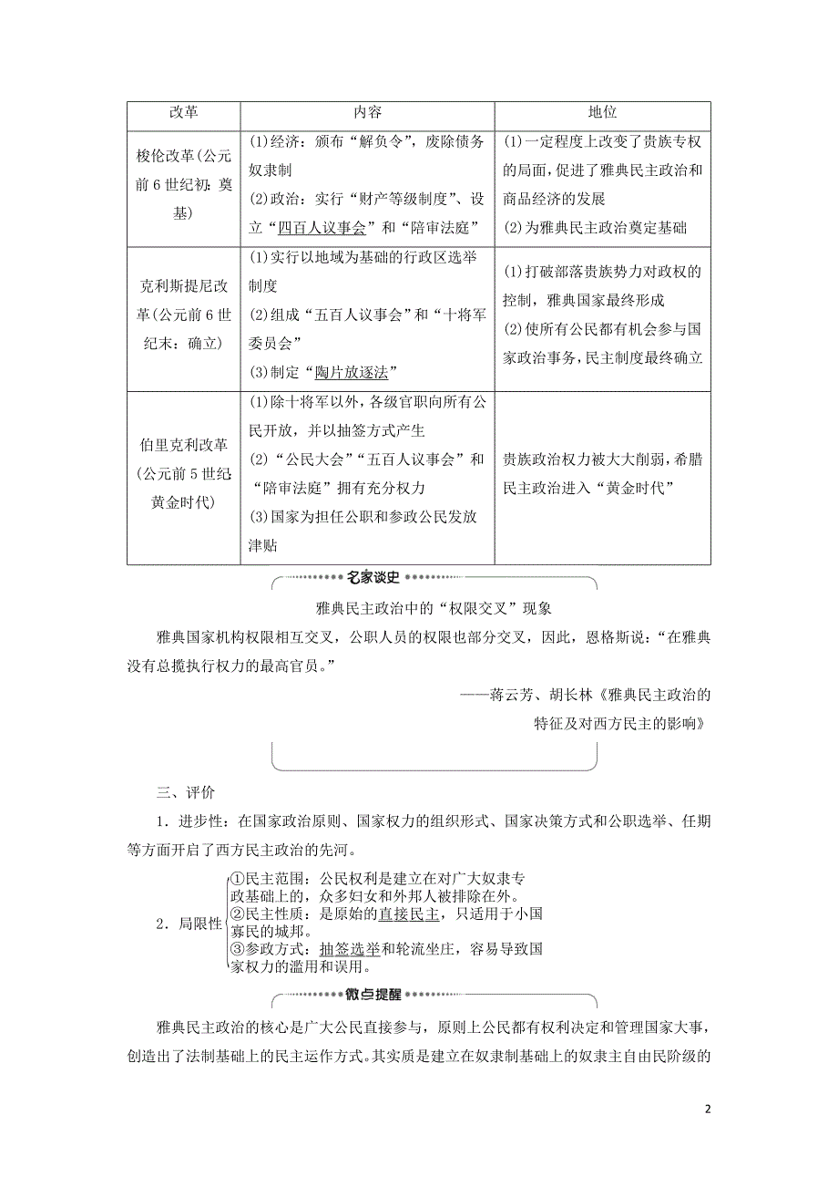 2021届高考历史一轮复习 模块1 专题4 古代希腊、罗马的政治文明和近代西方民主政治的确立和发展 第8讲 民主政治的摇篮和罗马人的法律教学案 人民版_第2页