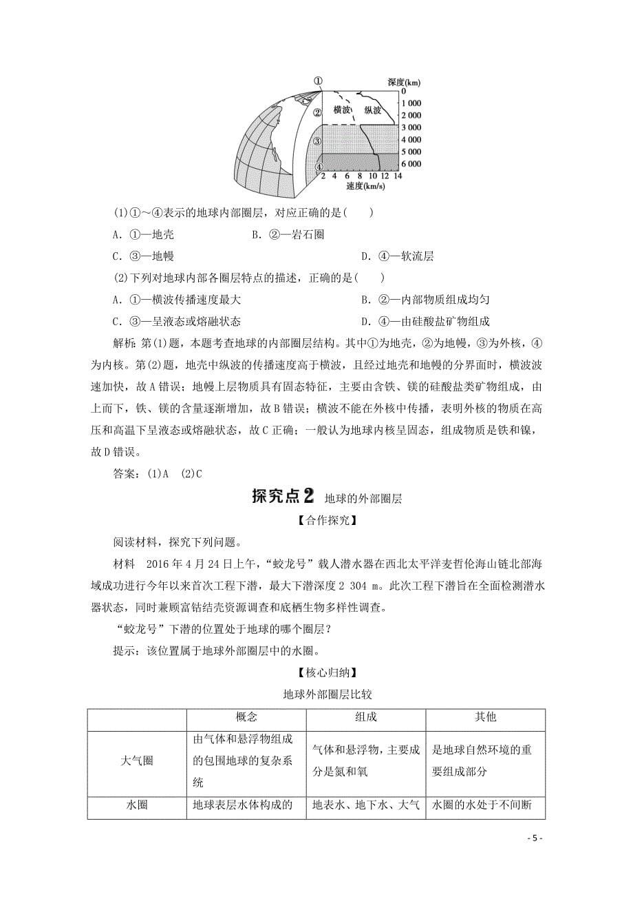 （浙江专用）2019-2020学年高中地理 第一章 宇宙中的地球 7 第四节 地球的结构学案 湘教版必修1_第5页