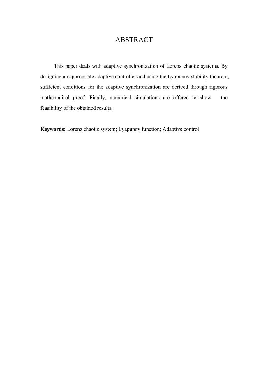 Lorenz混沌系统自适应同步控制—数学_第5页