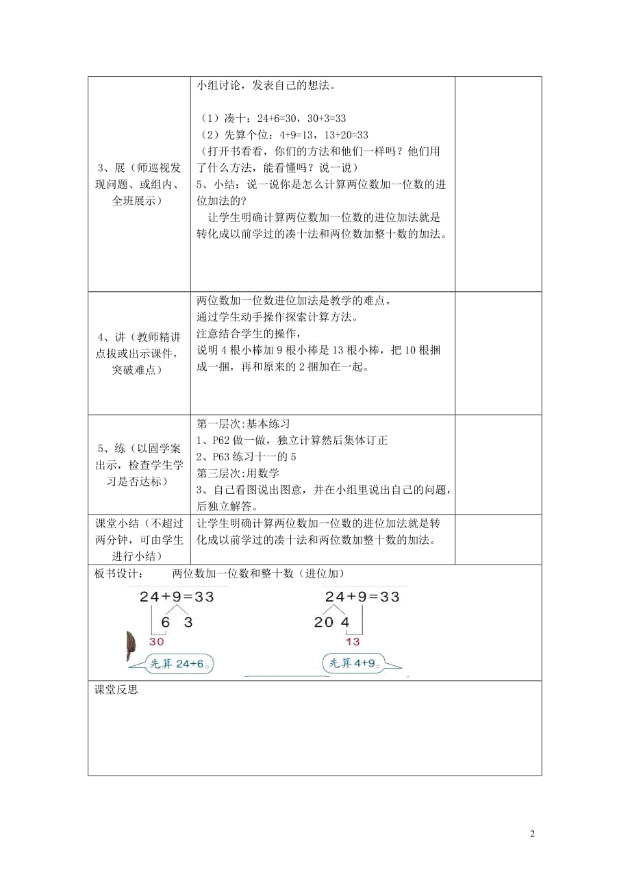 2020年春一年级数学下册第6单元100以内的加法和减法（一）第3课时两位数加一位数和整十数（进位加）导学案（无答案）新人教版_第2页