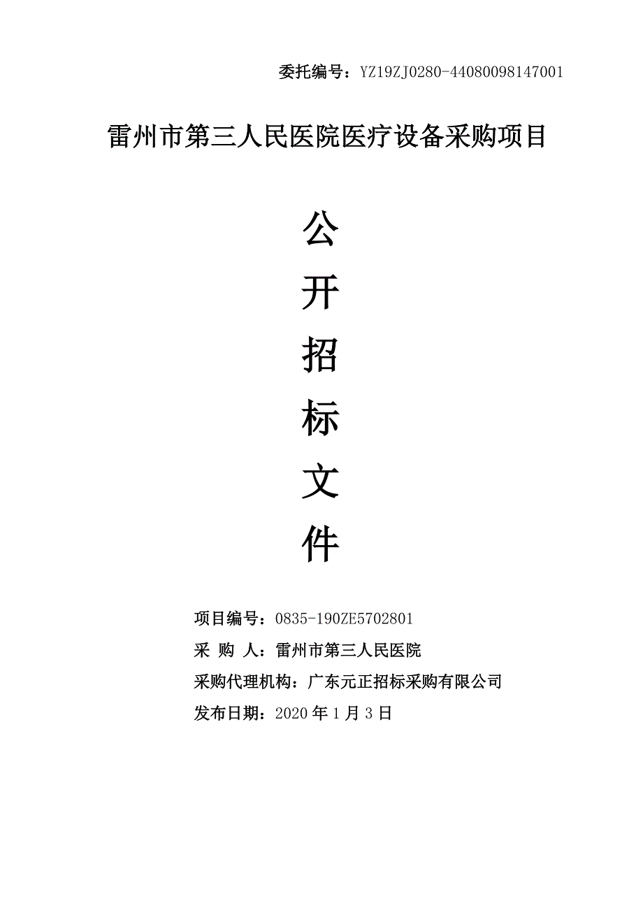 雷州市第三人民医院医疗设备采购项目招标文件_第1页