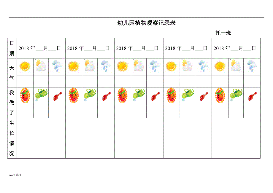 幼儿园的植物观察记录表格_第1页