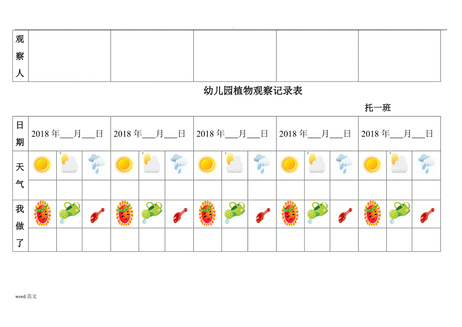 幼儿园的植物观察记录表格_第2页