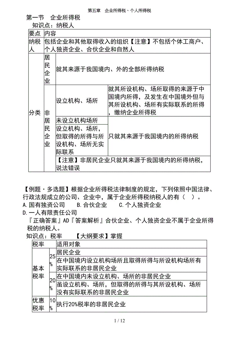 初级会计经济法所得税知识点总结_第1页