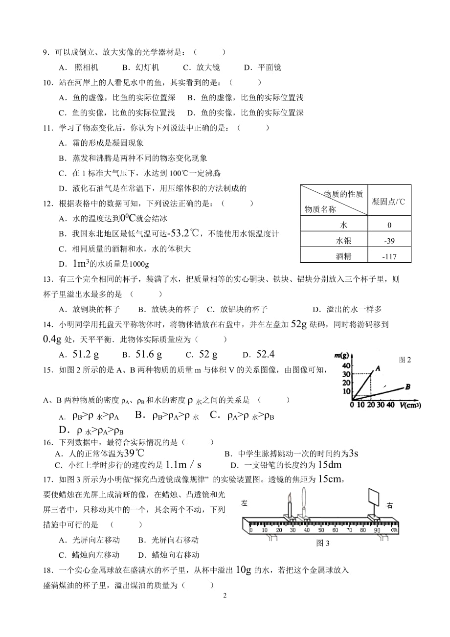 人教版初二物理上册期末试卷_第2页