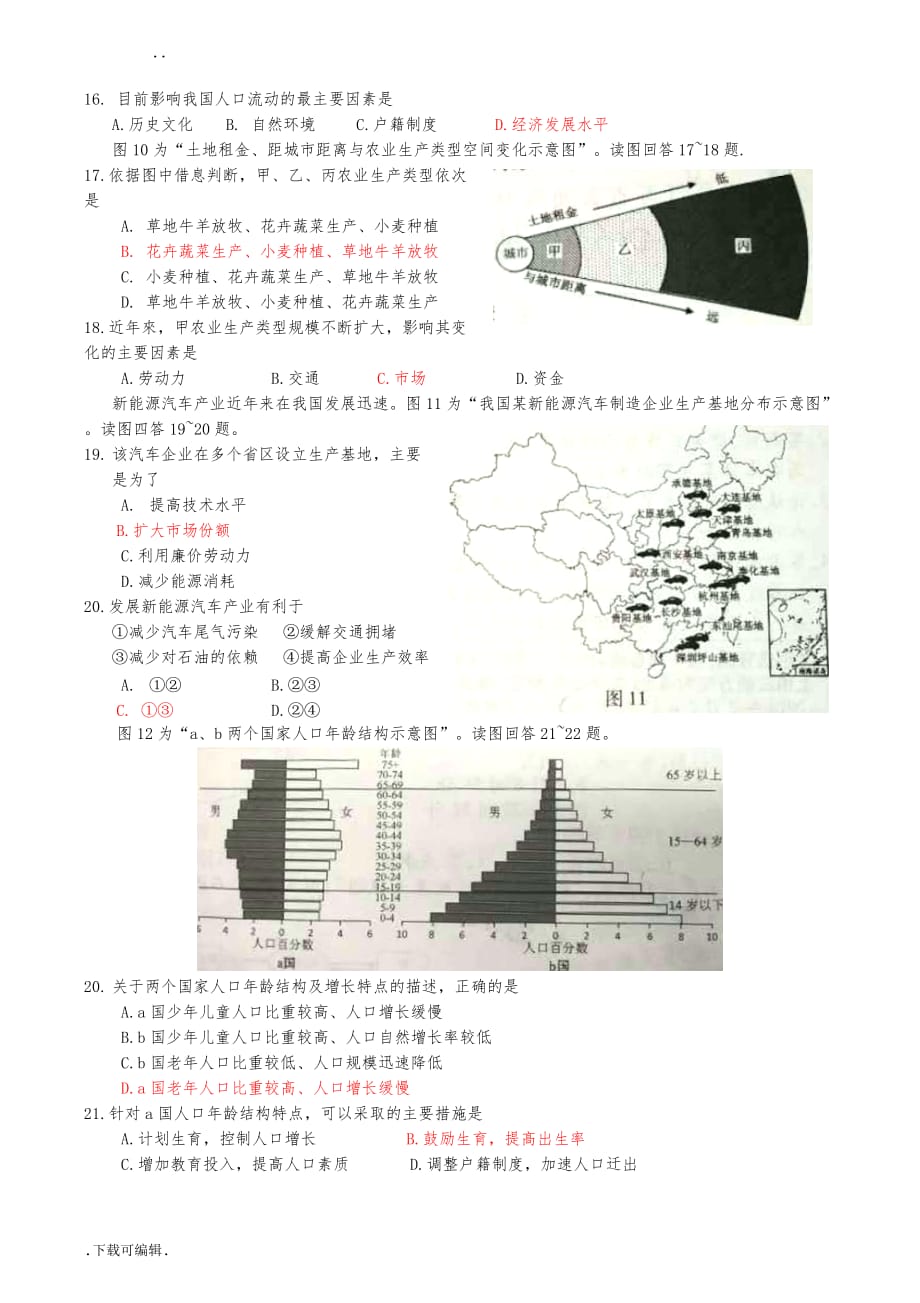 2018年江苏省普通高中学业水平测试(必修科目)地理试题（卷）与答案_第4页