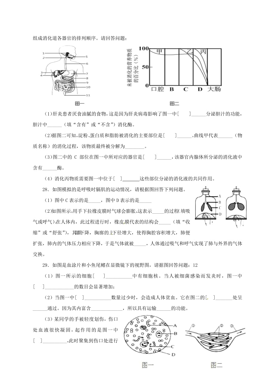 贵州省施秉县2020年七年级生物下学期第三次月考试题（无答案）新人教版_第4页