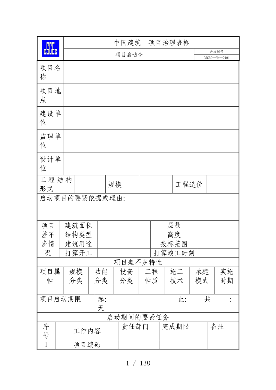 中国建筑项目策划管理表格_第1页