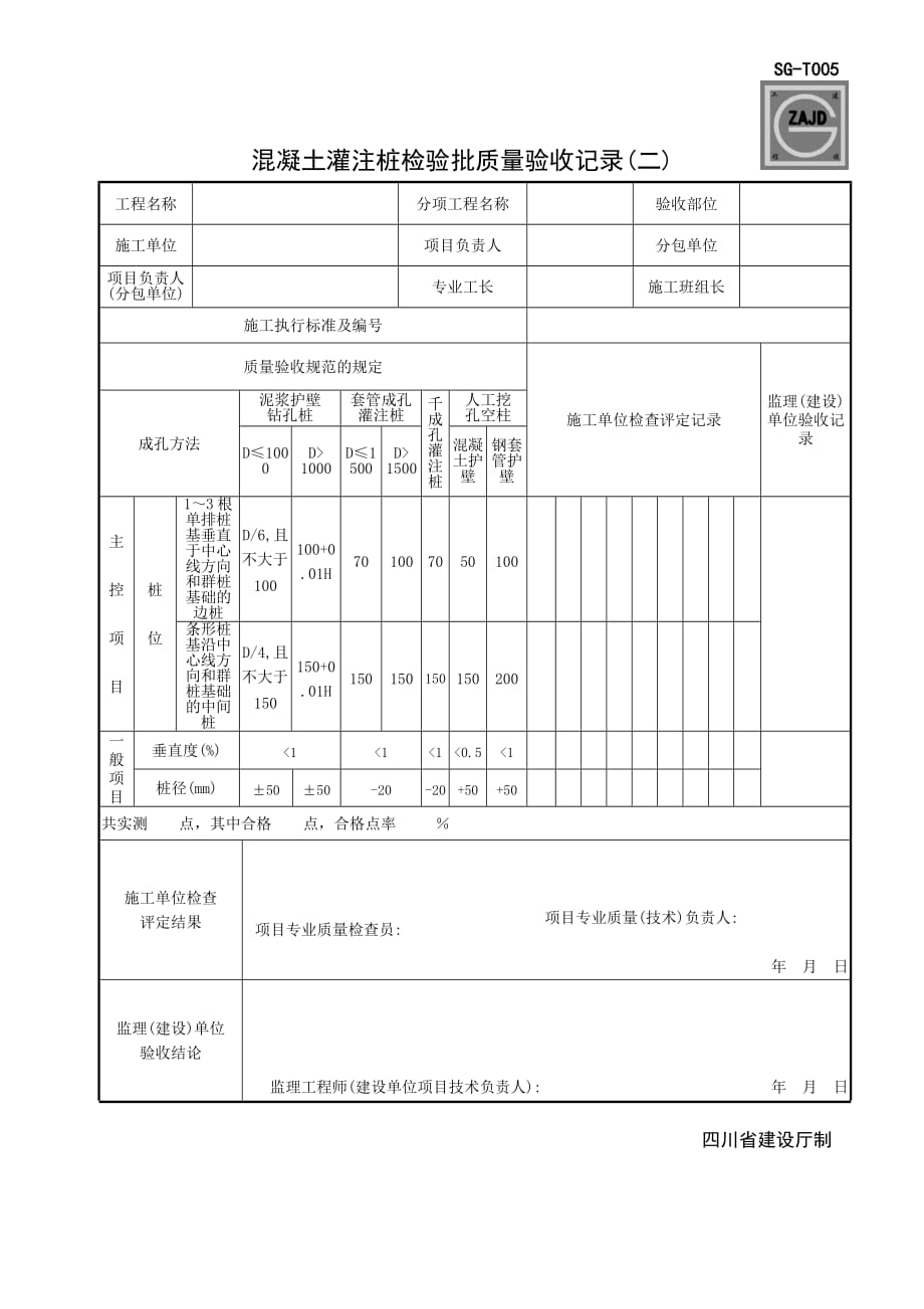 SGT混凝土灌注桩检验批质量验收记录_第1页