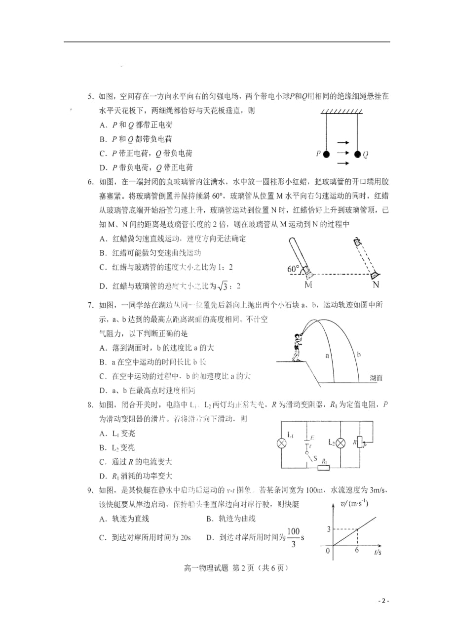 山东省菏泽市加定陶山大附中、思源学校、郓城一中等十校2020年高一物理下学期期末考试试题（无答案）_第2页