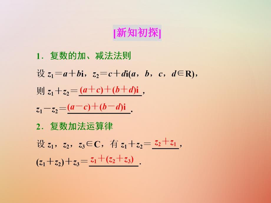 2017-2018学年高中数学 第三章 数系的扩充与复数的引入 3.2.1 复数代数形式的加减运算及其几何意义课件 新人教A版选修1-2_第2页