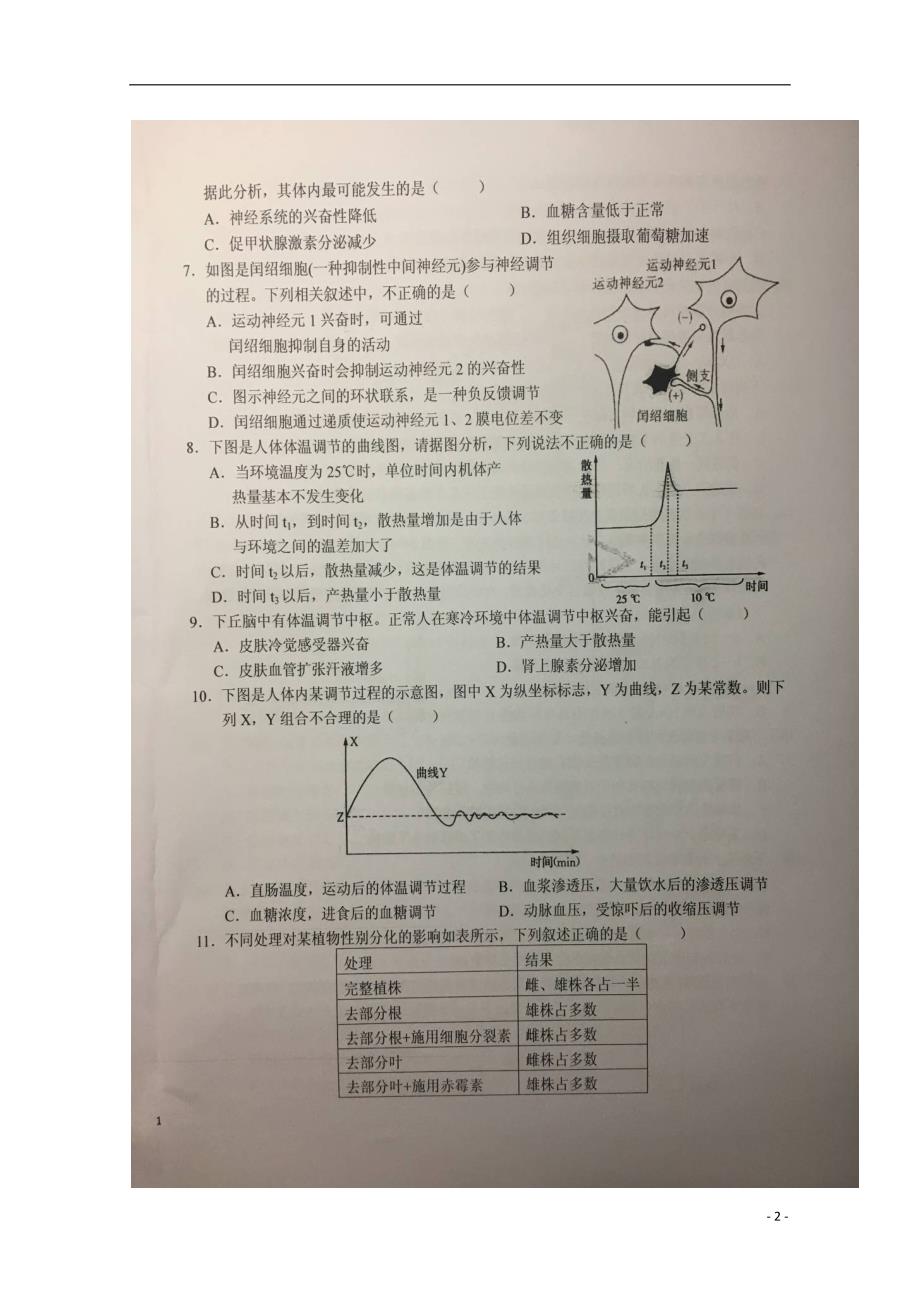 安徽省2020年高二生物下学期暑假针对性考试试题（三）_第2页