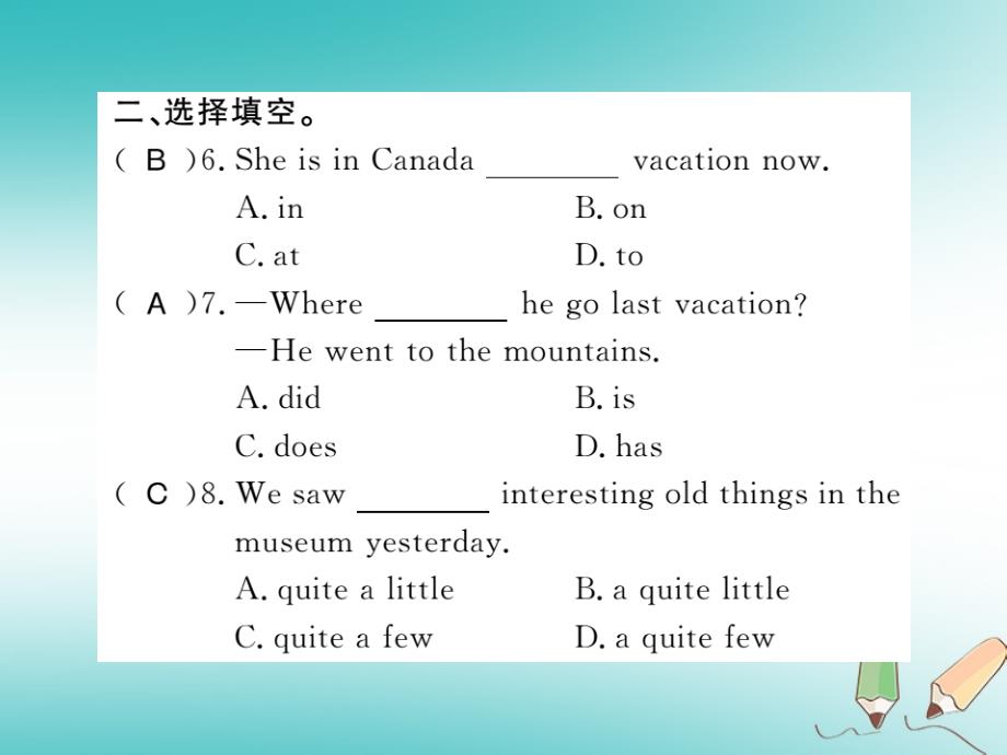 2019年秋初二英语上册 Unit 1 Where did you go on vacation习题课件 人教新目标版教学资料_第3页