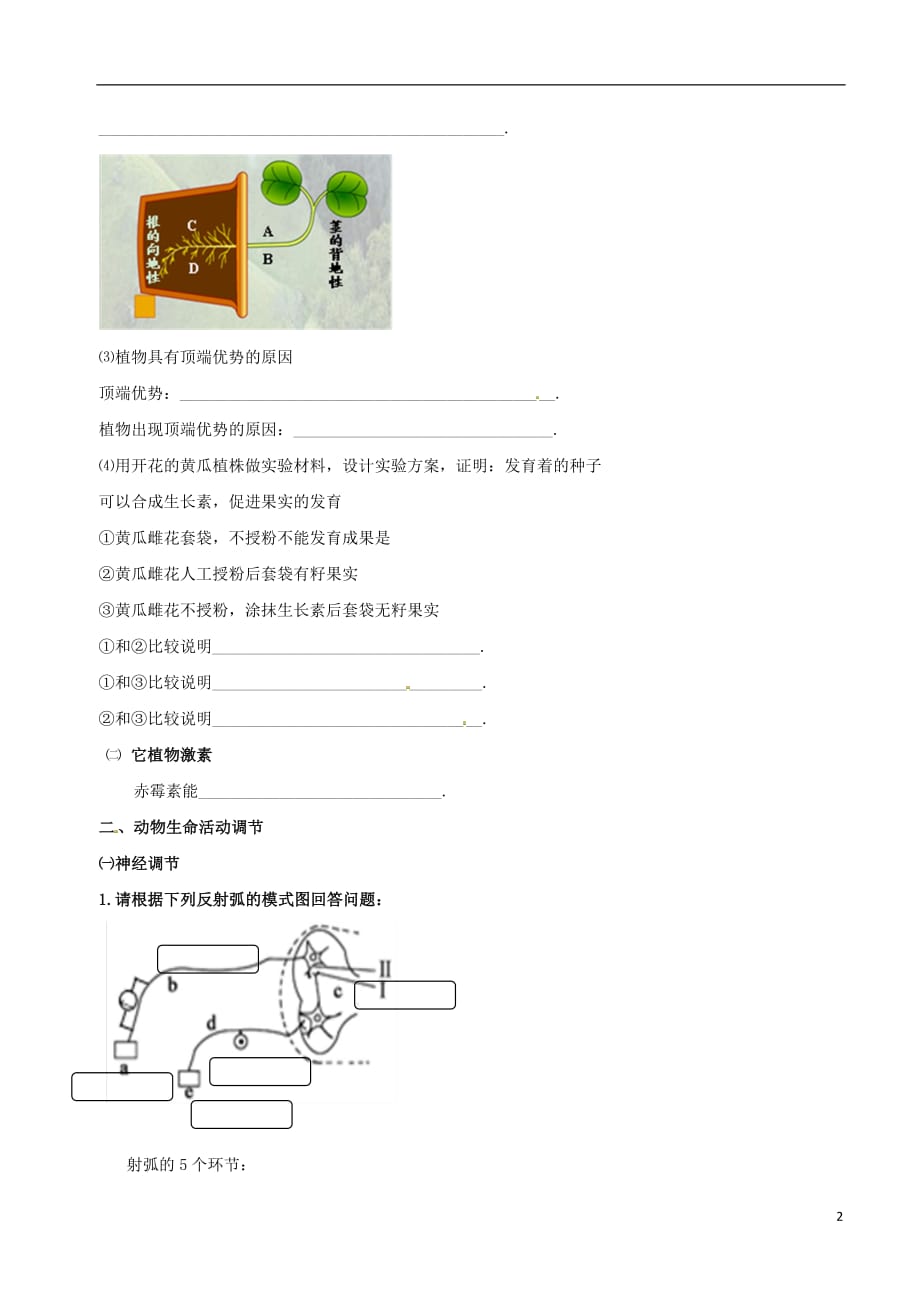 北京市高考生物一轮复习例题讲解专题突破第五讲生命活动调节专题学案（无答案）_第2页