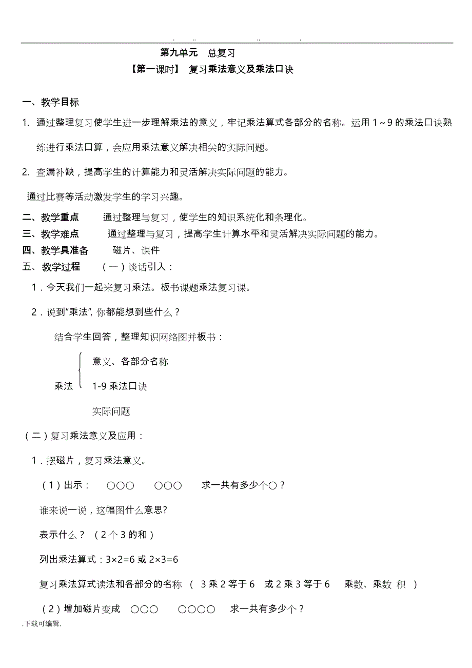 二年级数学（上册）总复习教（学）案_第1页