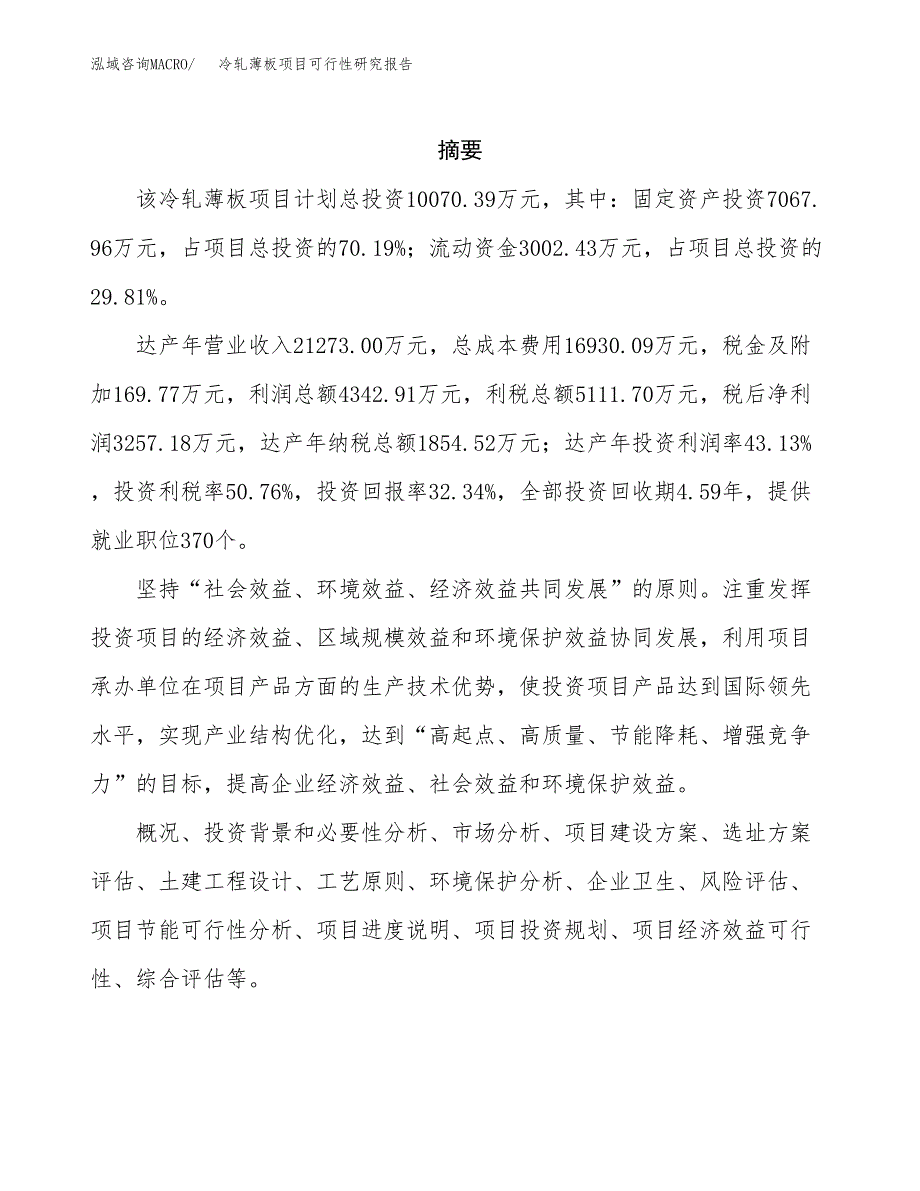 冷轧薄板项目可行性研究报告模板及范文.docx_第2页