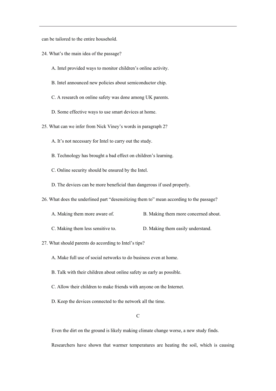 山东省淄博第一中学2019届高三上学期期中考试英语试题Word版含答案_第4页