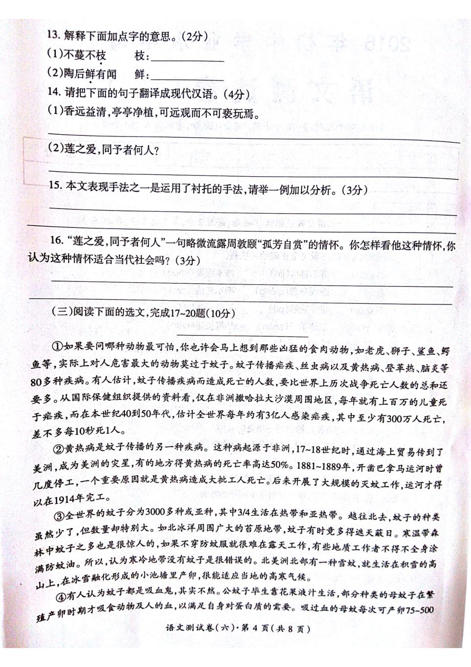 【课程教材教学研究】云南省2016年初中学业水平考试语文测试卷(六)(PDF版).pdf_第4页