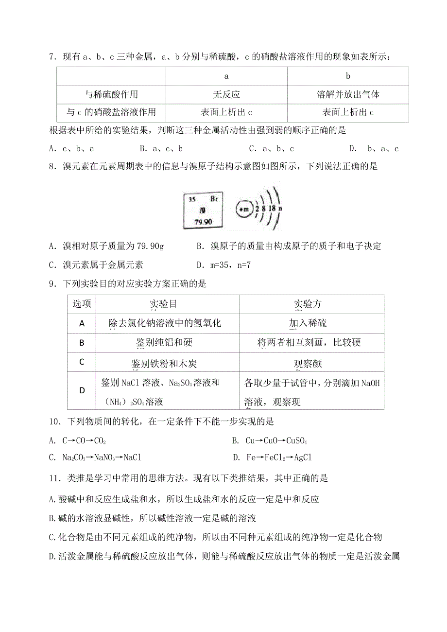 江苏省永丰初级中学2017届九年级下学期第二次模拟考试化学试题（word版）.docx_第2页