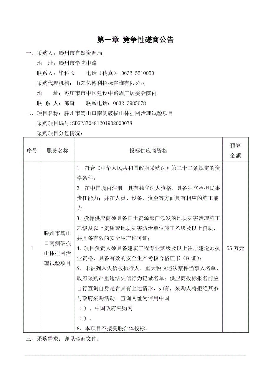 滕州市笃山口南侧破损山体挂网治理试验项目招标文件_第3页