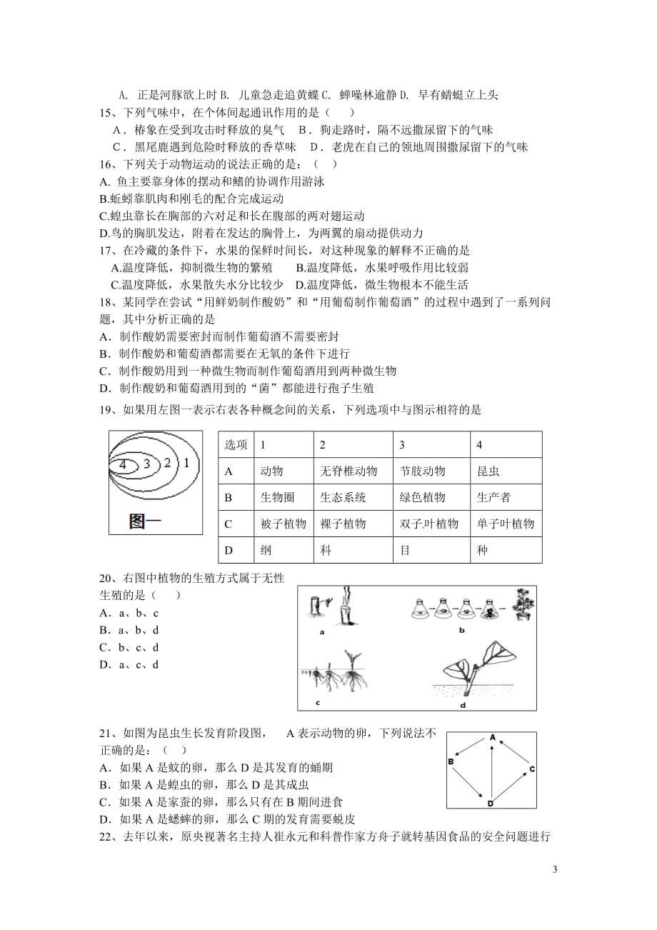 原创2014年初中生物中考模拟试题(1)_第3页