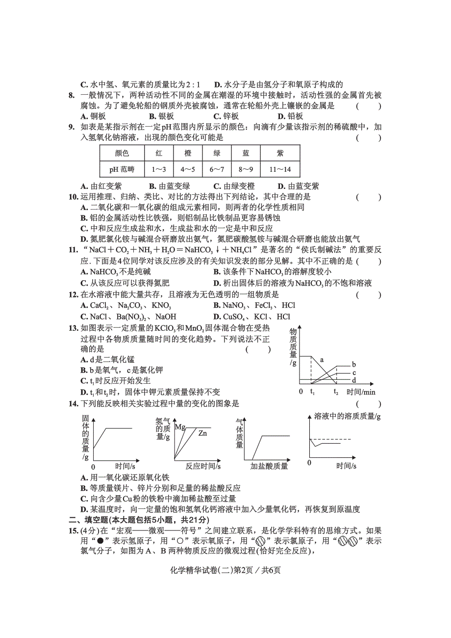 广东省2017年初中毕业生学业考试化学精华卷（二）.pdf_第2页