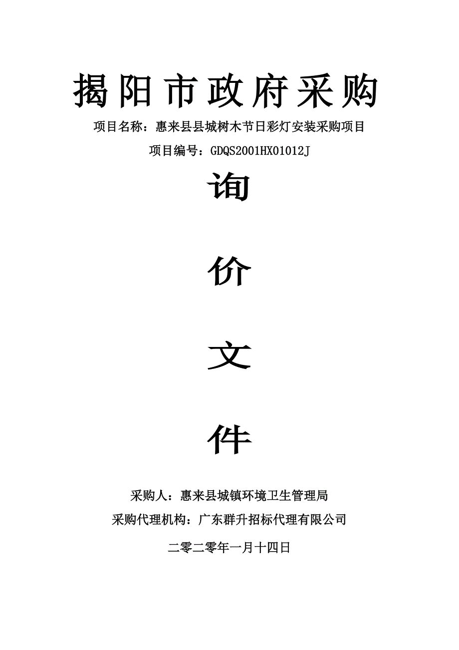 惠来县县城树木节日彩灯安装采购项目招标文件_第1页