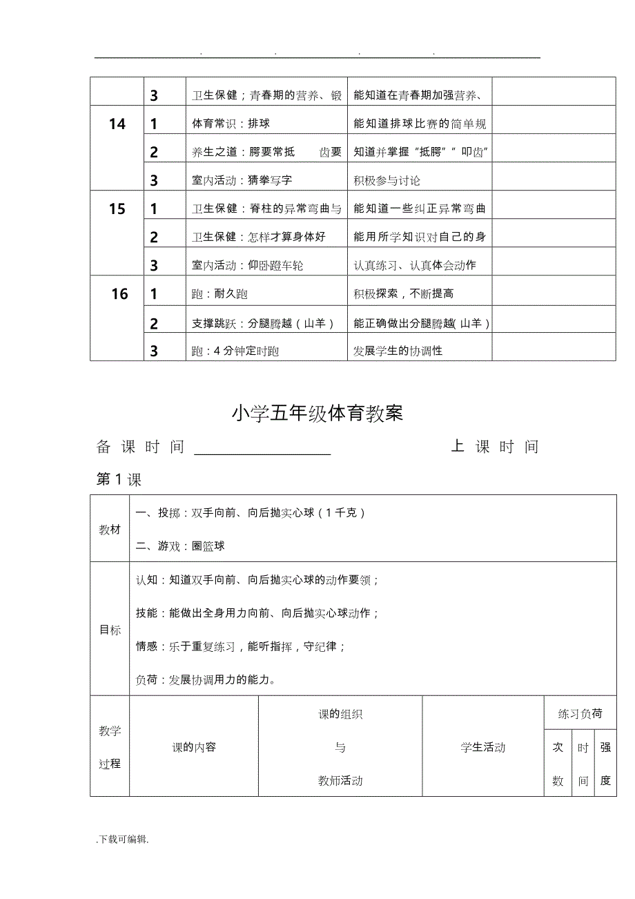 2016_2017第二学期五年级体育教学计划和教（学）案_第4页