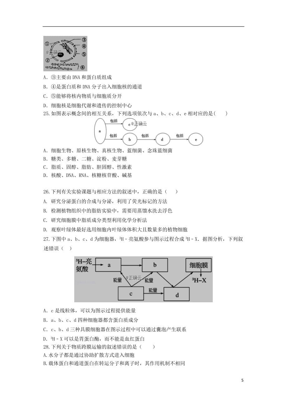 河南省鲁山县第一高级中学2019_2020学年高一生物上学期期末考试试题20191203039_第5页