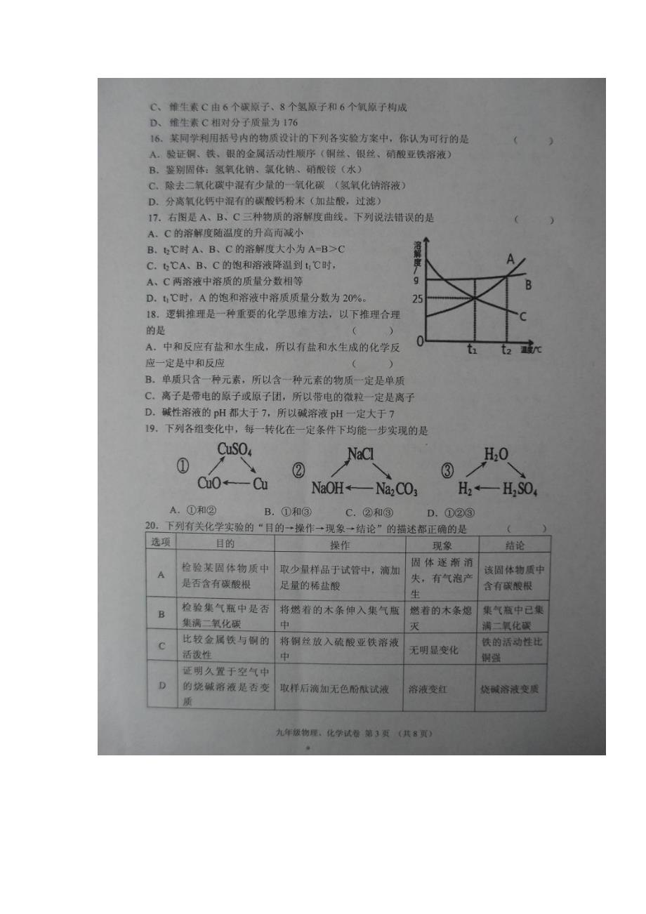 江苏省徐州市2016届初中毕业生升学模拟预测密卷（B）物理与化学试题（图片版）.doc_第3页