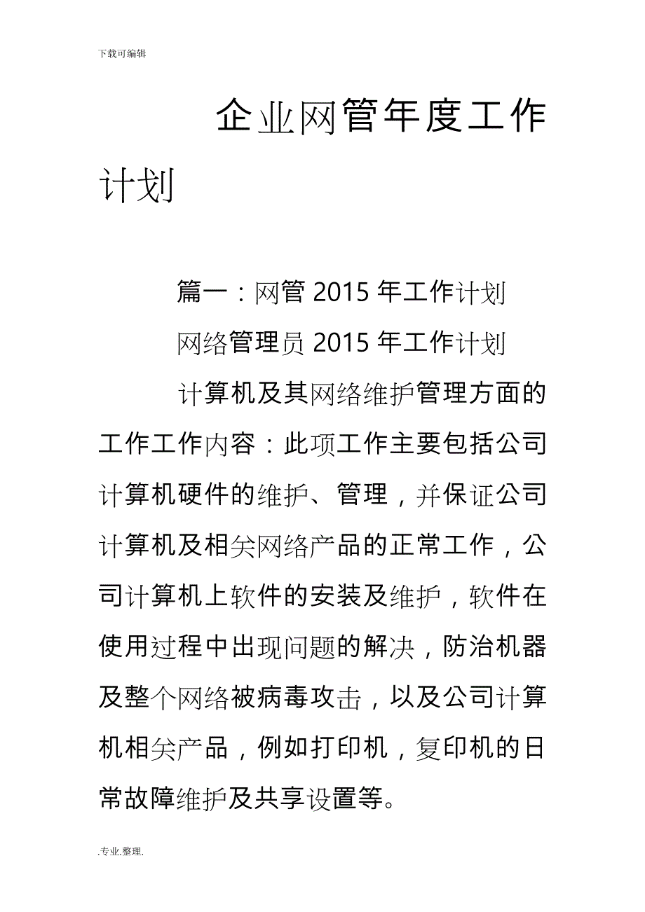 企业网管年度工作计划总结_第1页