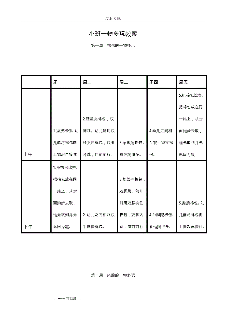 小班一物多玩上学期表格模板_第1页