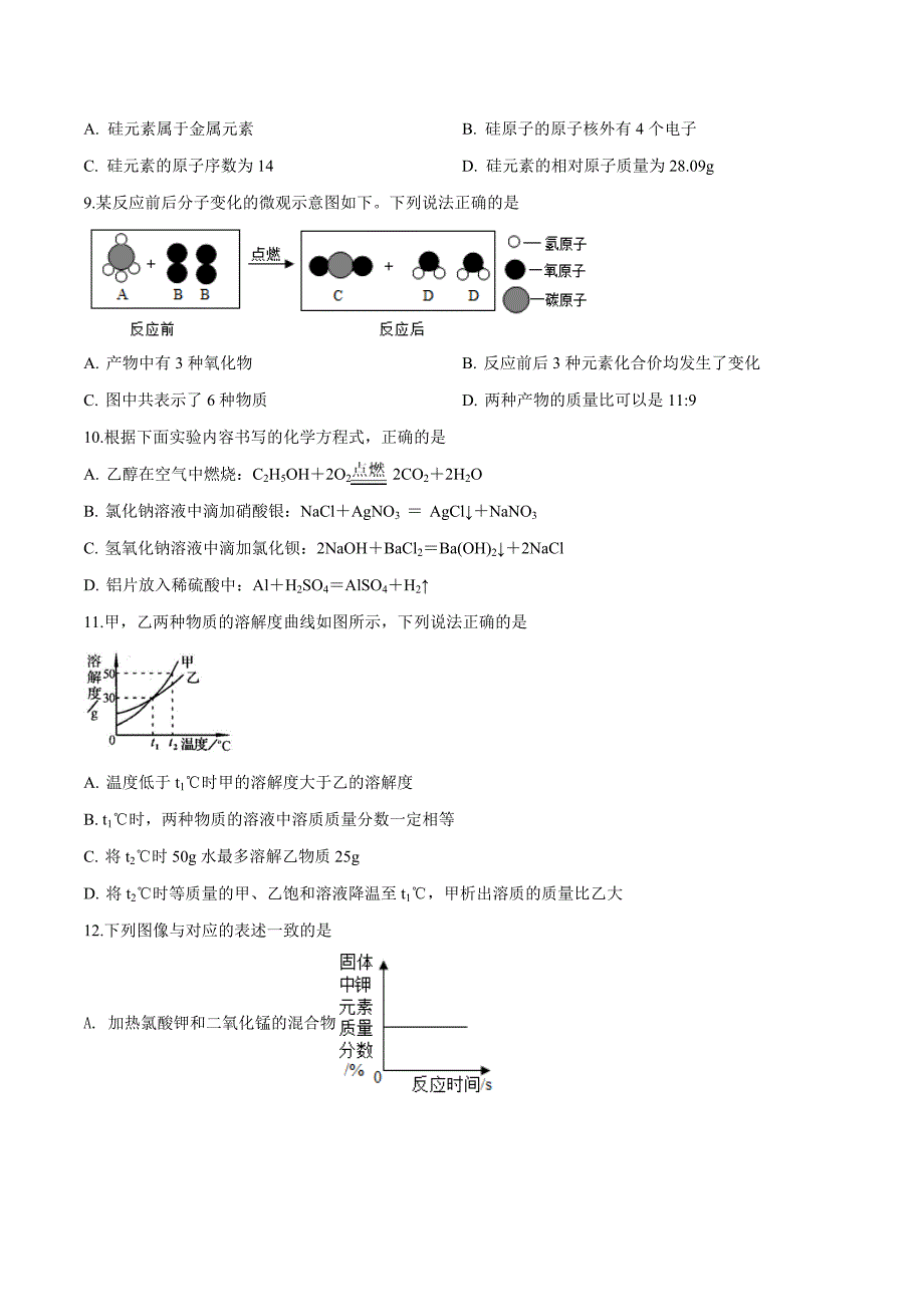 精品解析：【市级联考】河南省许昌市2019届九年级下学期中考第一次模拟化学试题（原卷版） (2).docx_第2页