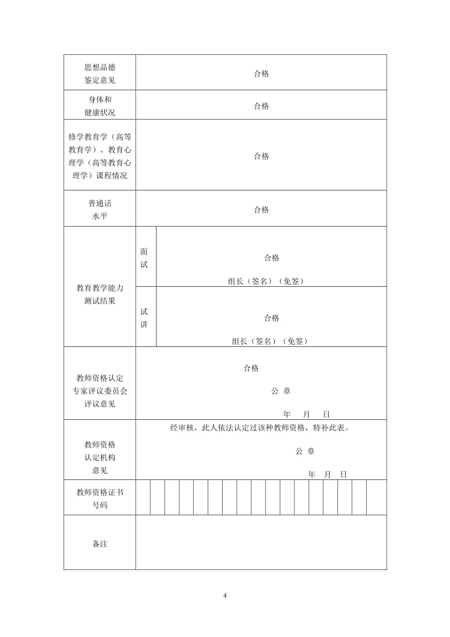 教师资格认定申请表补-样表_第4页