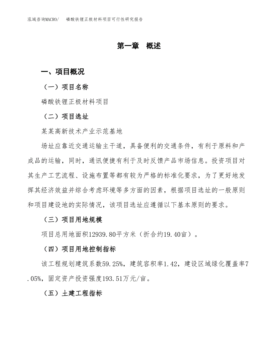 磷酸铁锂正极材料项目可行性研究报告(立项及备案申请).docx_第1页