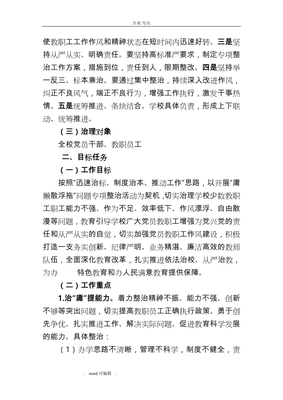 某某学校开展庸懒散浮拖问题专项整治工作实施方案_第2页