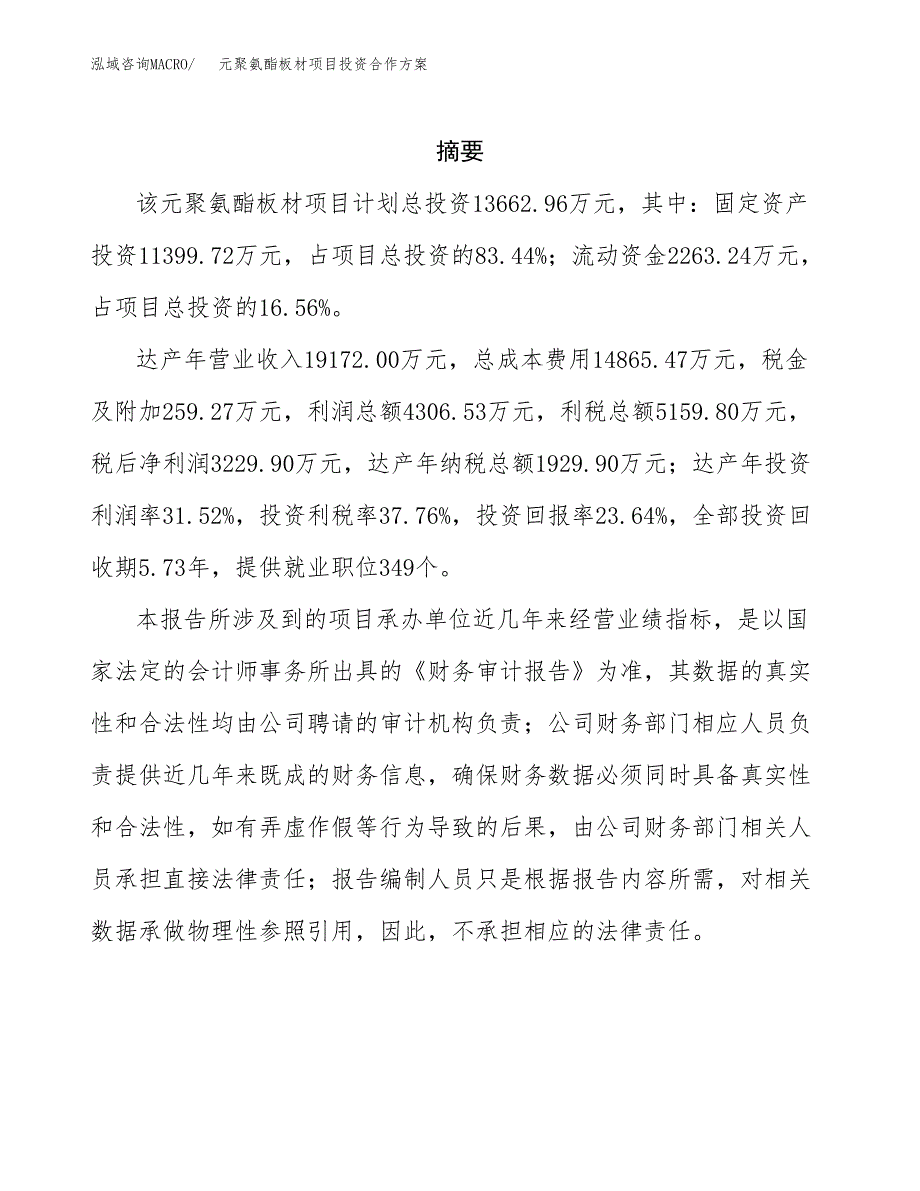 元聚氨酯板材项目投资合作方案(模板及范文).docx_第2页