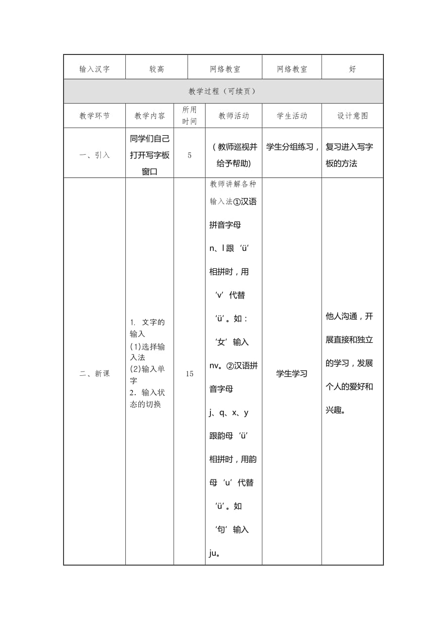 五年级上信息技术教学设计学习输入汉字吉教版_第3页