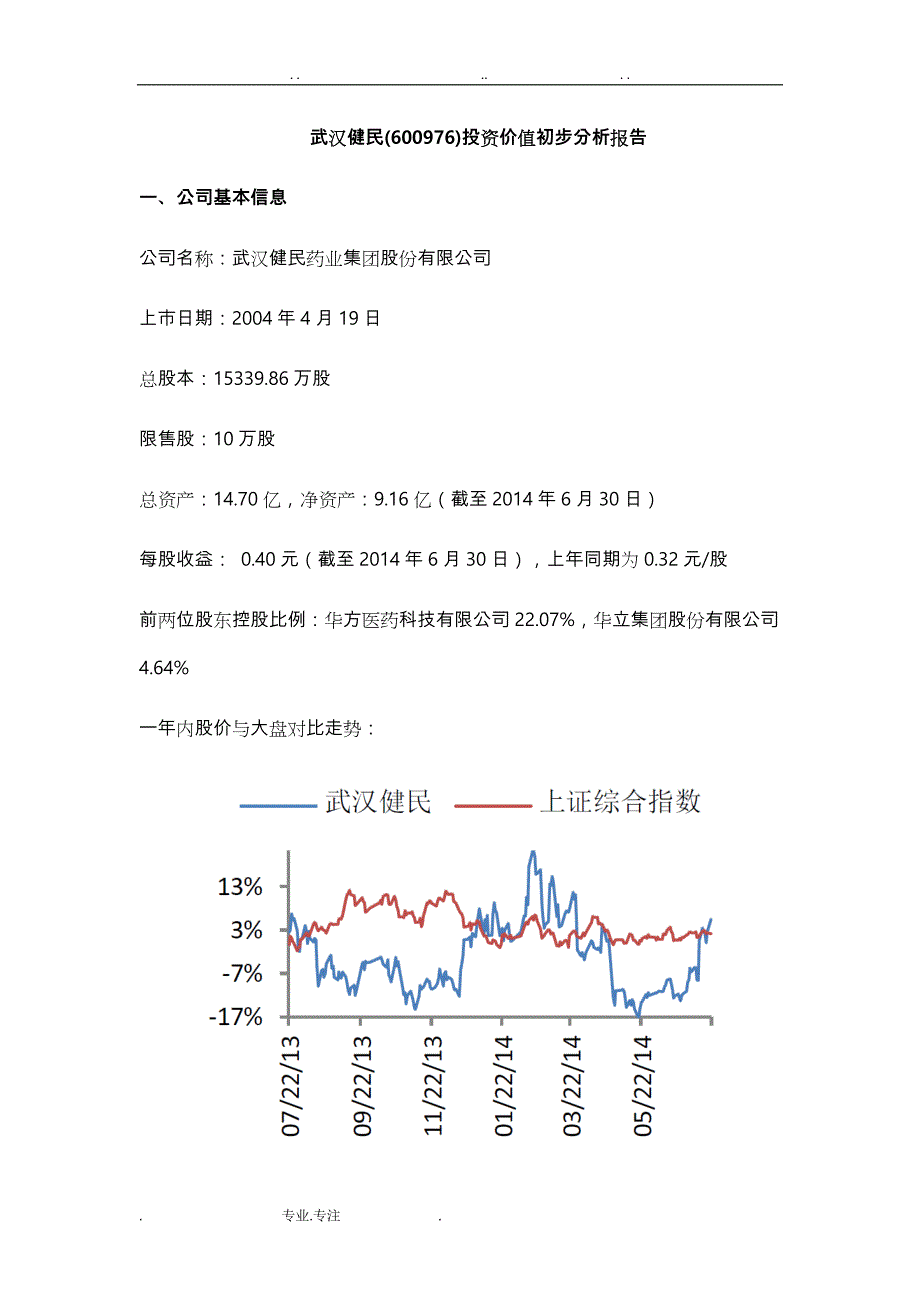 武汉健民投资价值初步分析报告文案_第1页