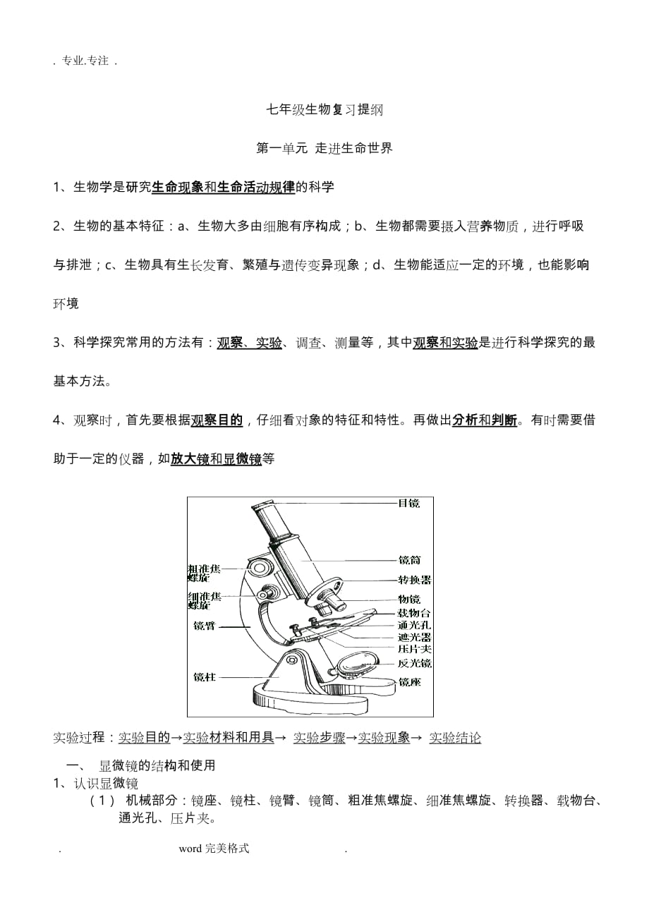 苏科版七年级（上册）生物复习提纲2015.11.27_第1页