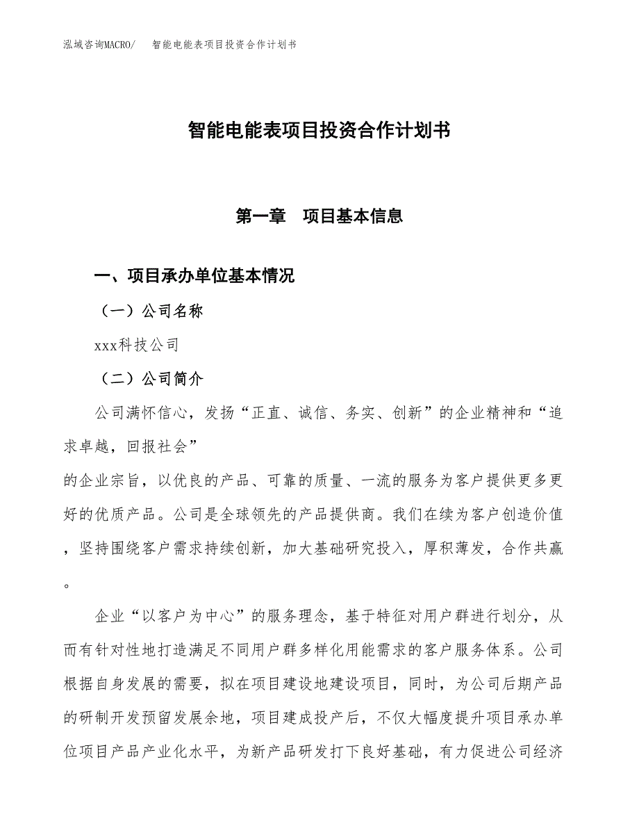 智能电能表项目投资合作计划书模板.docx_第1页