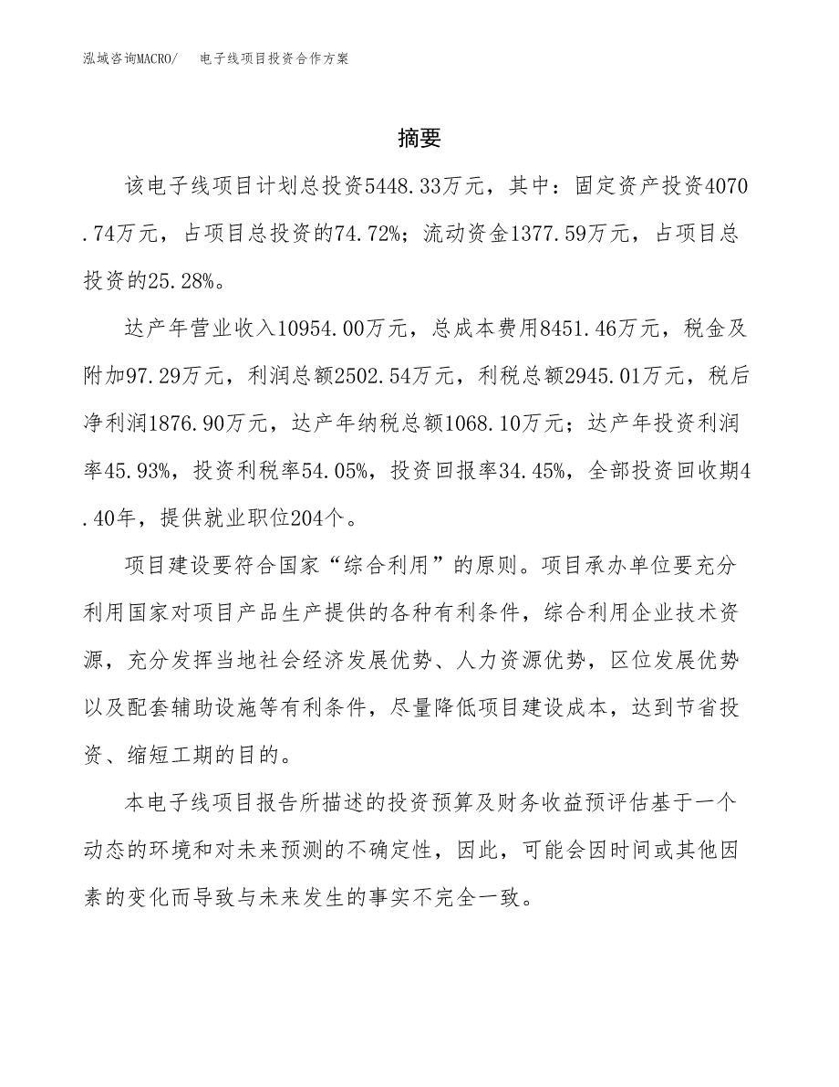 电子线项目投资合作方案(模板及范文).docx_第2页