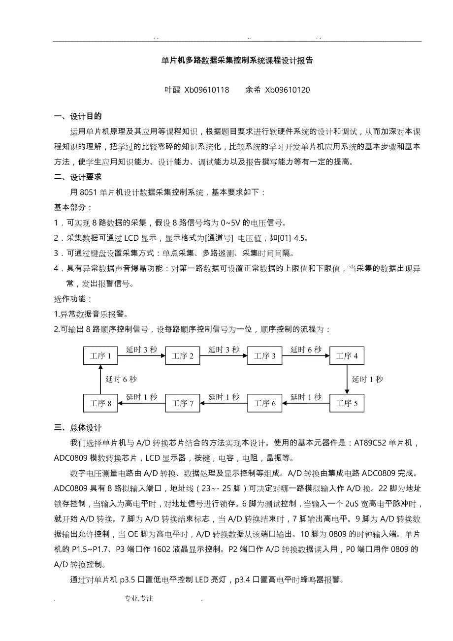 单片机多路数据采集控制系统课程设计报告_第1页